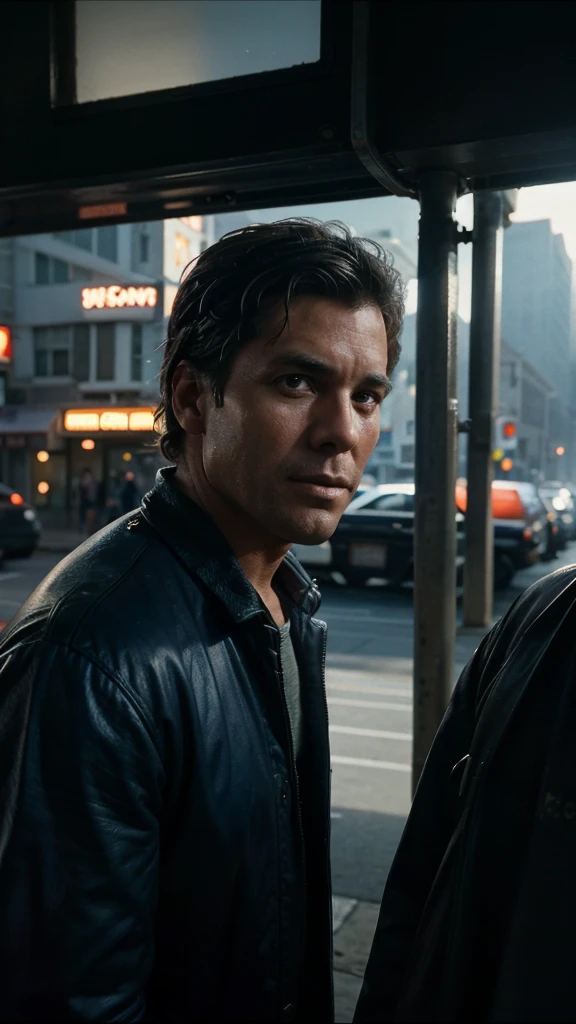 In 1980s San Francisco, Micheal, a single father, was struggling to make ends meet after his wife left him, When a prestigious stock brokerage firm offered him an unpaid internship, 4k realistic imagery, blue scenery like a movie scene, old american setting, inspired by blade runner movie scene, blue tone,