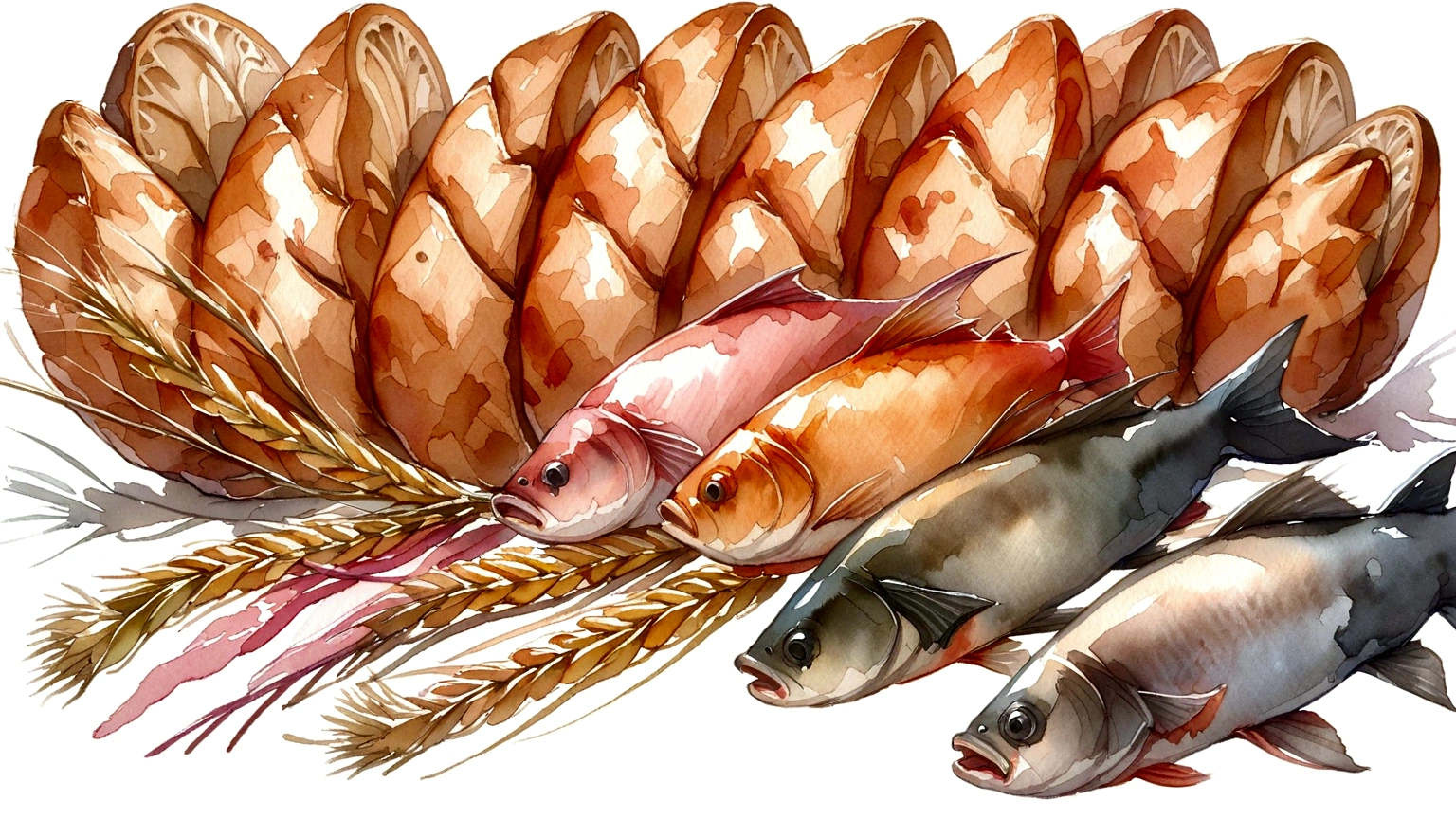 watercolor Five breads and Two Fish