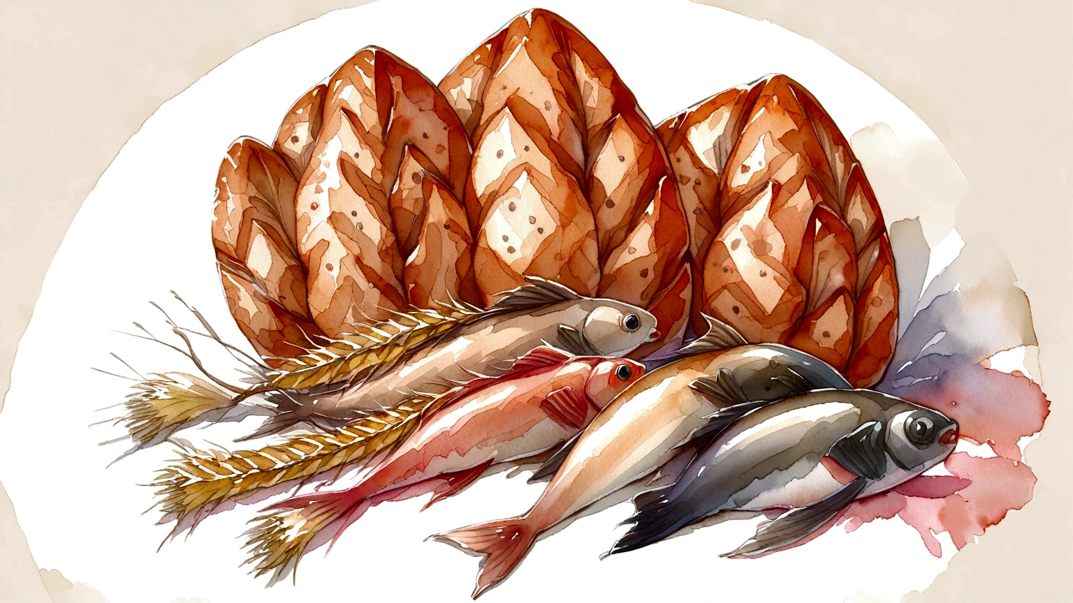 watercolor Five breads and Two Fish