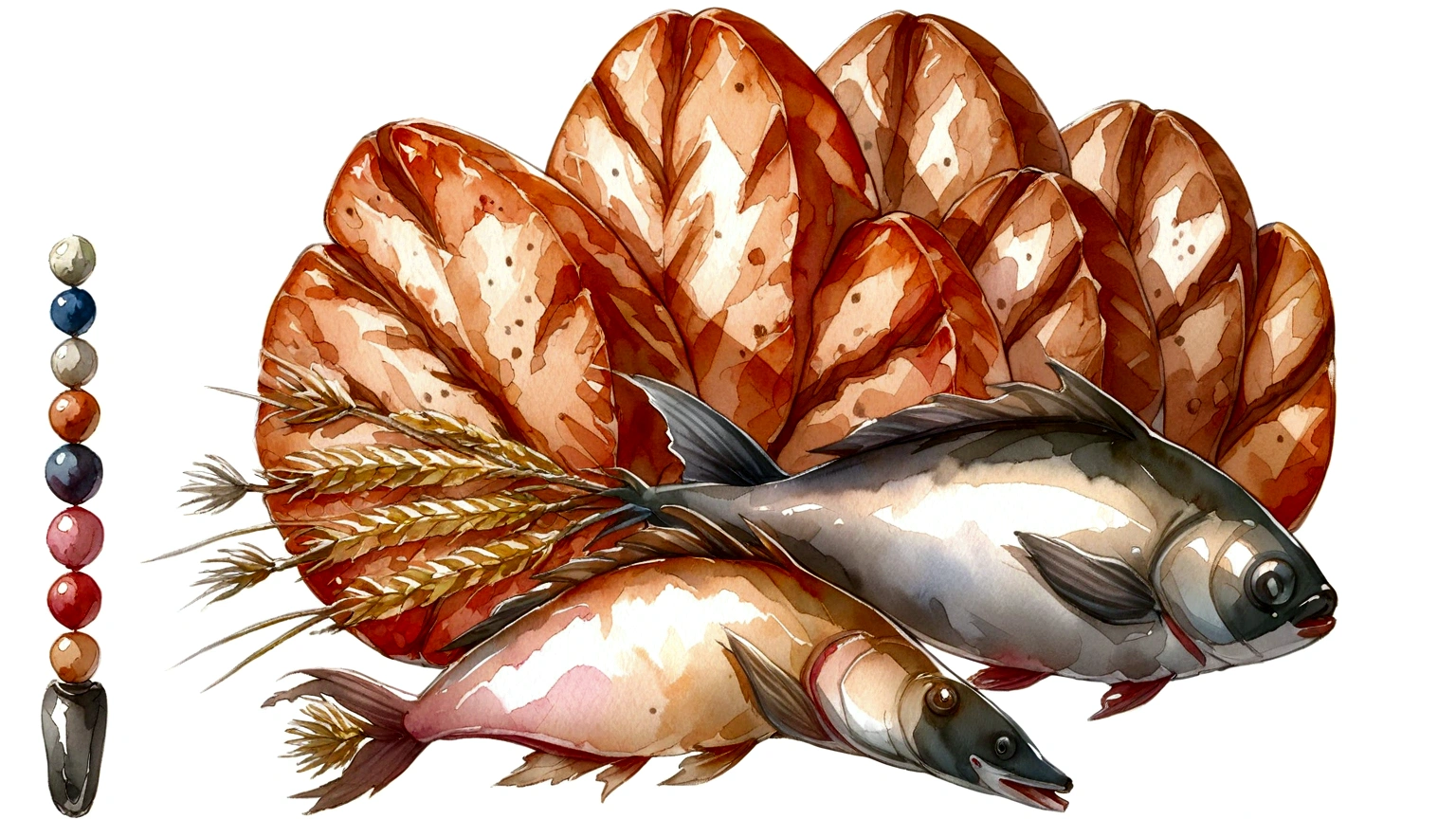 watercolor Five breads and Two Fish