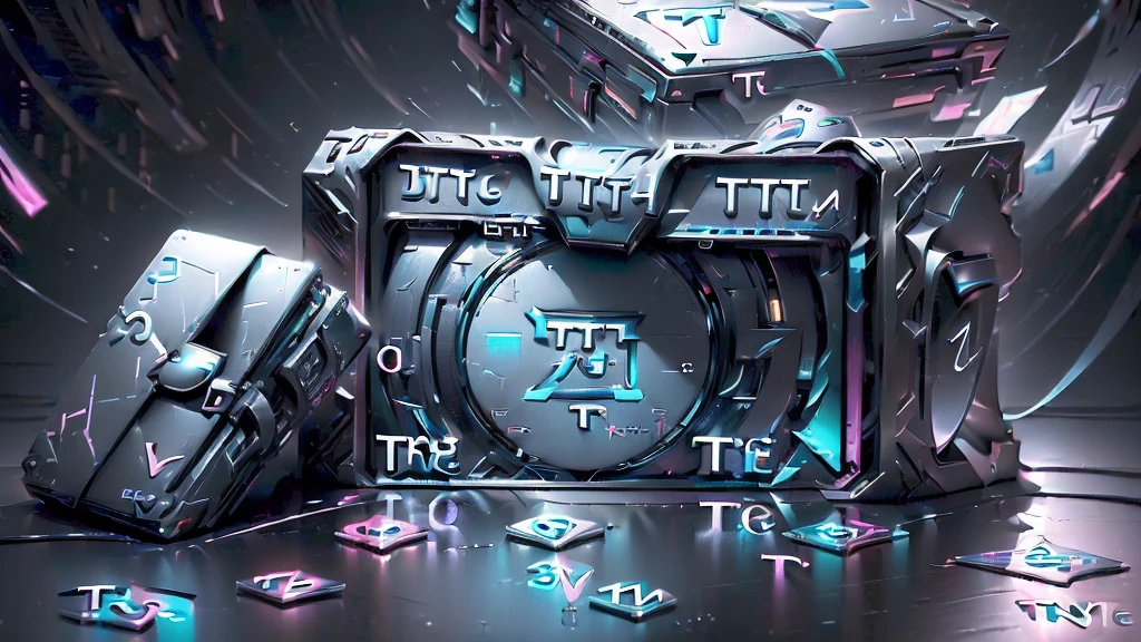 (DTG: 1.8), (DTG letters: 1.8), (Three letters: 1.8), DJ set, Music, cassette, CD Player, Futuristic device for music playing, Music reproducer, Lo-fi, writing, abstract, colorful, high resolution, high quality, neon colors, dark grey background, black grey grdient