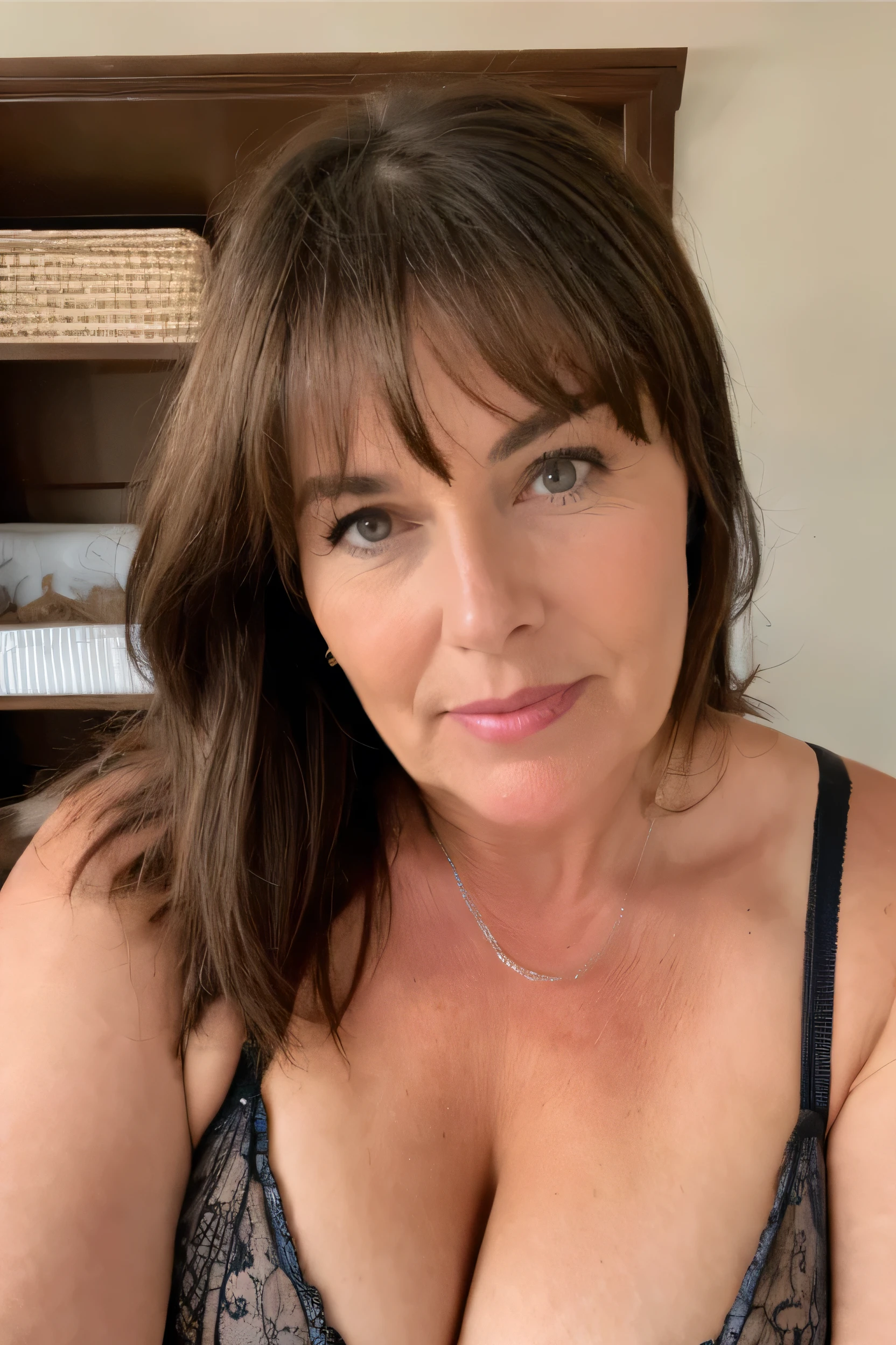 adult woman, 57 years old, brunette skin, linda, pretty, chubby,gorgeous face, face perfect , bra, over