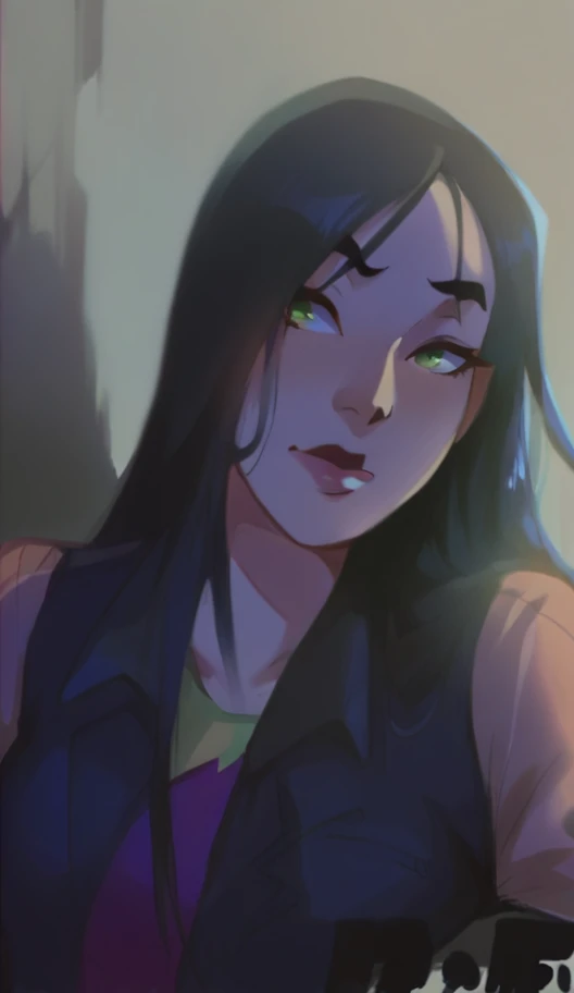 mulan with bangs asian green eyes,seducing gaze ,beautiful young woman wearing tight skirt , jeans costume