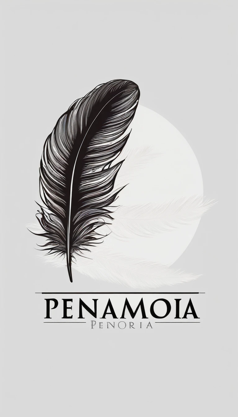 Create a minimal, modern, simple, inspirational, memorable, dream like logo design of a boy and a feather for the brand “Penamemoria".