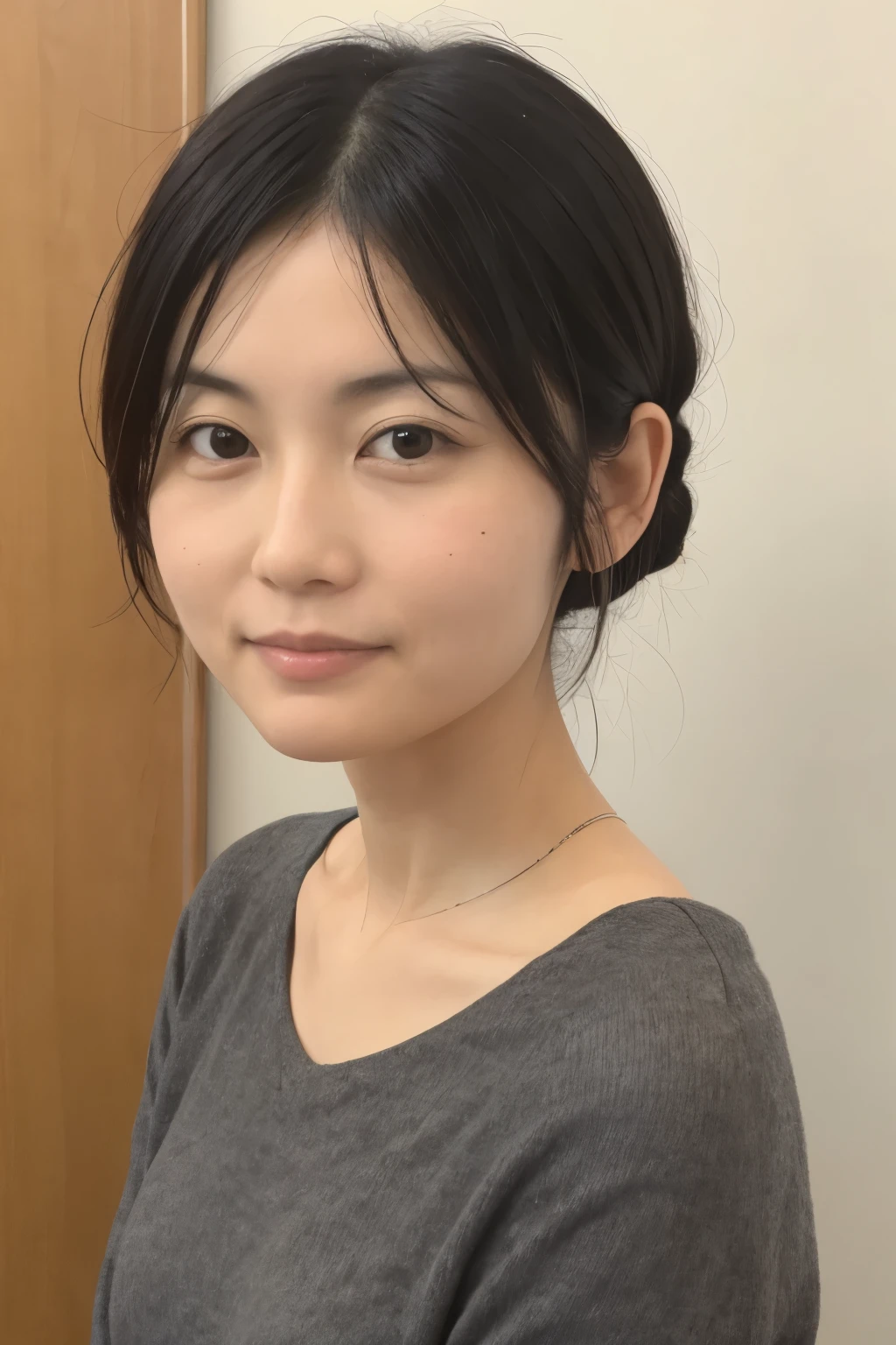 (High reality photograph, high resolusion), Skinny Japanese lady, 30 years old, cute face, detailed face, detailed eyes, various hair style, skinny figure, correct body anatomy, ((looking straight ahead)), facing the camera directly, single photo, a photo captured the best moment expressing the beauty and brains, ((with simple background))