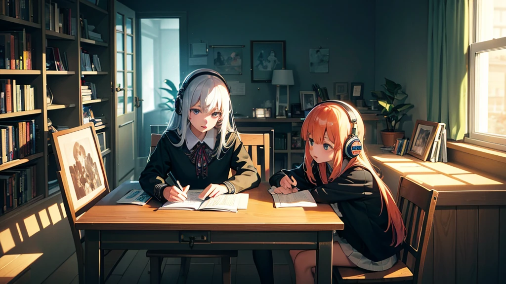 Cinematic, (Artwork), (best quality), (ultra-detailed), very aesthetic, illustration, perfect composition, intricate details, absurdities, (anime, Artwork, intricate:1.3), (best quality, hire textures , High detail:1.2), (4K), (incredibly detailed:1.4) 《Work of art》, 《best quality》, 《ultra-detailed》, Cozy teenager's room, soft lamp light, walls decorated with anime posters , bookshelf full of books and manga, table with computer turned on, open window with fluttering curtains, moonlight coming through the window, several colorful pillows on the bed, some toys and action figures scattered around, headphones on the table, notebook open with notes, small plants in pots, mechanical keyboard with RGB lighting, vintage decoration details, soft lighting creating detailed shadows, without character.