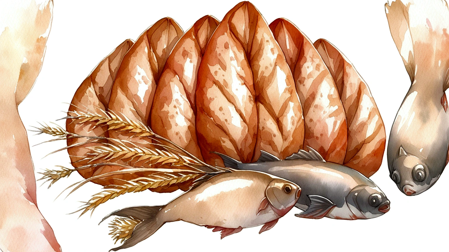 watercolor Five Loaves and Two Fish
