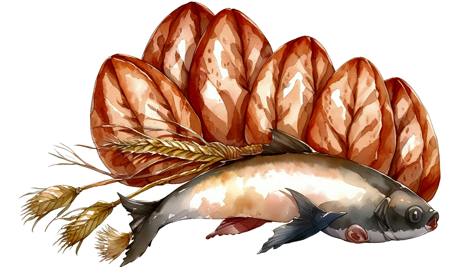 watercolor Five Loaves and Two Fish