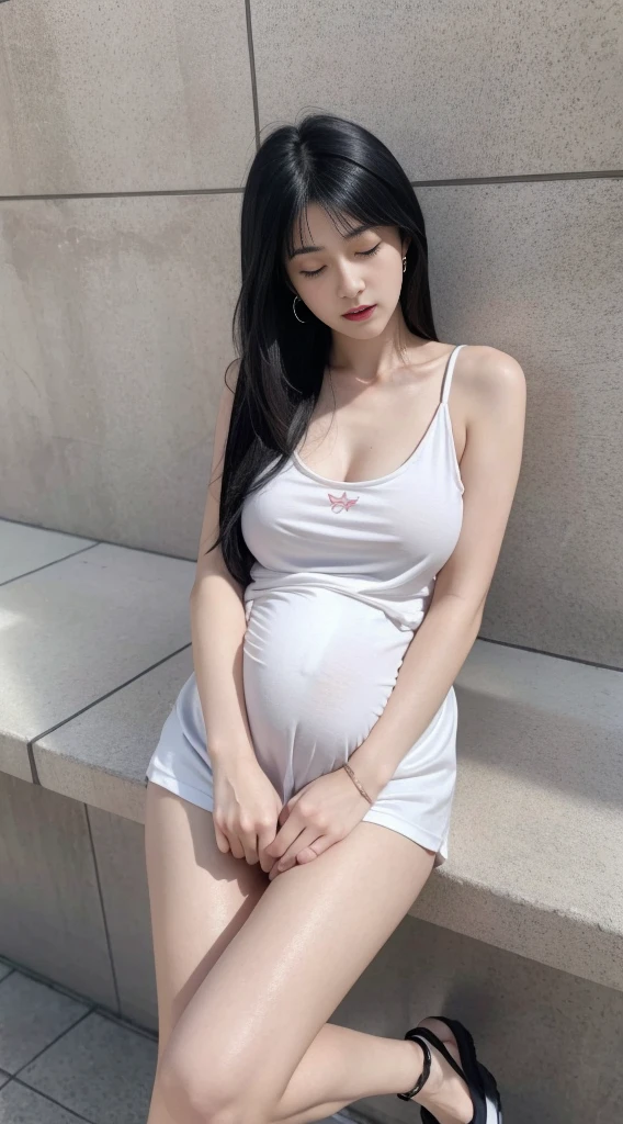 (ultra-realistic realism), (illustratio), (high resolution), (8K), (extremely detaile), (best illustration), (Beautiful and delicate eyes), (Best quality), (Super detailed), (tmasterpiece), (Wallpapers), (Detal Face), Tik, (dynamicposes),jewelry,red lips,earrings, Full body image of a person with long hair and a tank top, hinata hyuga, hinata hyuga from naruto, from naruto, as an anime character, perfect anime face, she has dark blue hair with tied up , female anime character, anime characters, best , pregnant women, best quality, 12k, HD, ,Cl imax poses、Climax、My pussy feels good、Raw photo with both eyes closed, cute face、body、Esbian、One camisole、looking up、plus size model、Feeling ecstasy、eyes closed、Deep sorrow、Sorrowful、look up at the sky、open your mouth、scream、 Depth of bounds written,real light,Ray tracing,OC renderer,UE5 renderer,works of masters,correct anatomy.Put your hand on your crotch 1.5、I feel very、no nude, no nude
