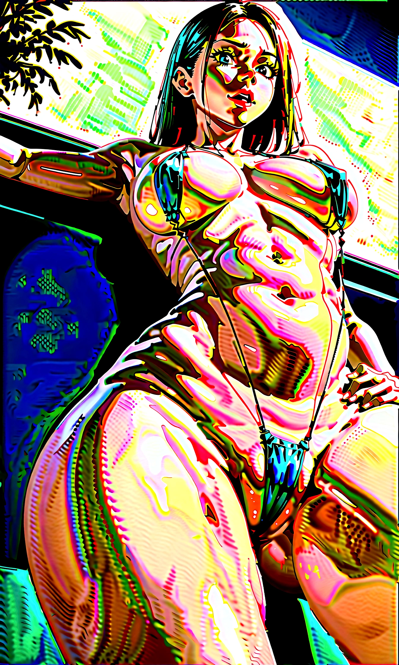 Brazilian beach babe, busty, ((bimbo)), ((slutty)), (fit), ((perfect)), (((Brazilian))), (((Brazilian appearance))), (Brazilian body shape), glossy eyes, ((((beautiful)))), sultry, raunchy, naughty shocked expression, ((Brazilian)), ((hyper sexualized)), hourglass body, (sexy), from the front, camel toe, perfect, (feminine), brazilian slingshot thong bikini, voluptuous juicy round , underboob, voluptuous round ass, shapely well built glutes, underbutt, wide naked hips, full shapely body, curvy, vibrant aura, smooth shiny skin, sexy lighting, Brazilian beach background, sunny, gorgeous beach, detailed vivid beach background, smooth clean lines, ultra textured, ultra detailed, highest resolution, maximum quality, perfect, max detail, vivid colors, max texture, energetic composition, dramatic lighting, crystal clear, d perspective, high contrast, seamlessly blended, photorealistic rendering, chromatic aberration, subpixel precision, bokeh effect depth art, anamorphic perspective, hdr high dynamic range, spectral color graded, photometric lighting, lush visceral textures, motion lines