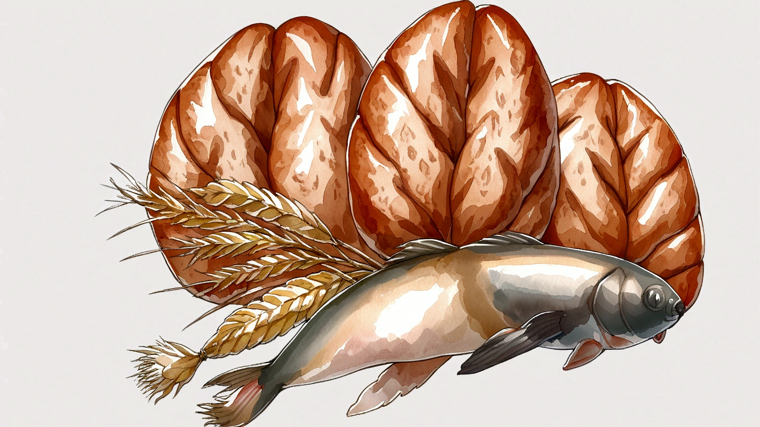 watercolor Five Loaves and Two Fish