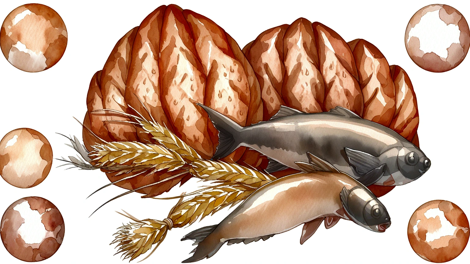 watercolor Five Loaves and Two Fish
