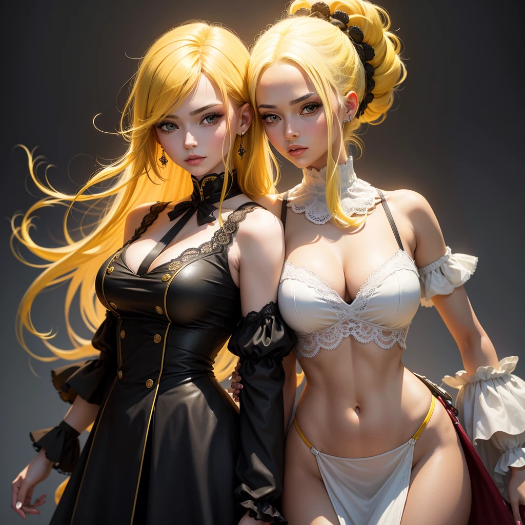 Best quality, A high resolution, a woman with yellow hair and a woman with black hair, better resolution, detailed, better quality