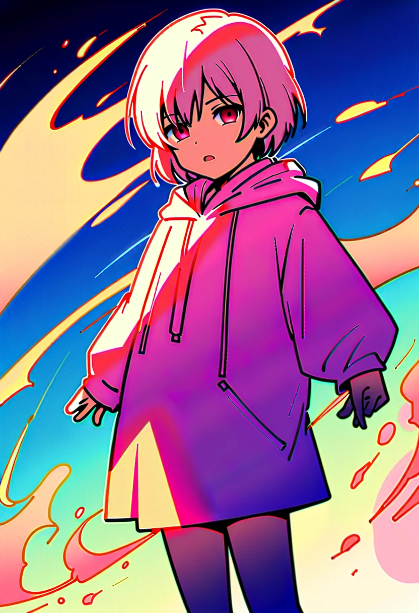 (I'm standing on the roof:1.3),Girl with a backpack on the roof,Backpack filled with happy spring,Simple linearism,abstract art,city background