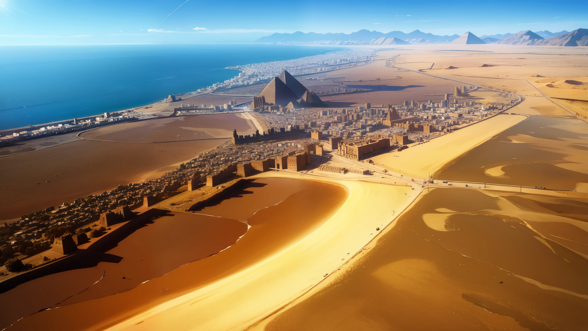 Egypt city, sun,day. desert, lake