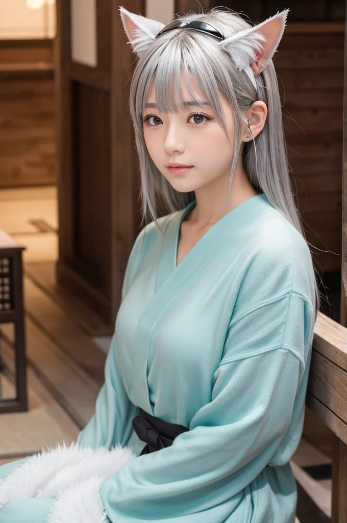 beautiful girl Sage Japanese style Cat ear Silver Hair