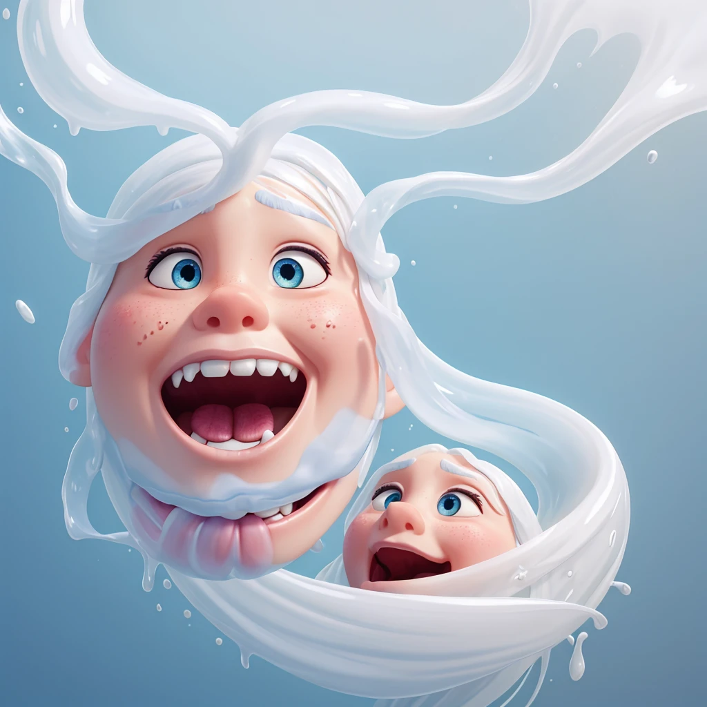 Facing an image of a flowing mouth dripping with translucent white paint