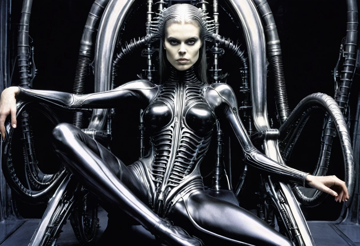 hrgiger, sitting woman , biomechanical, Model selfie shot