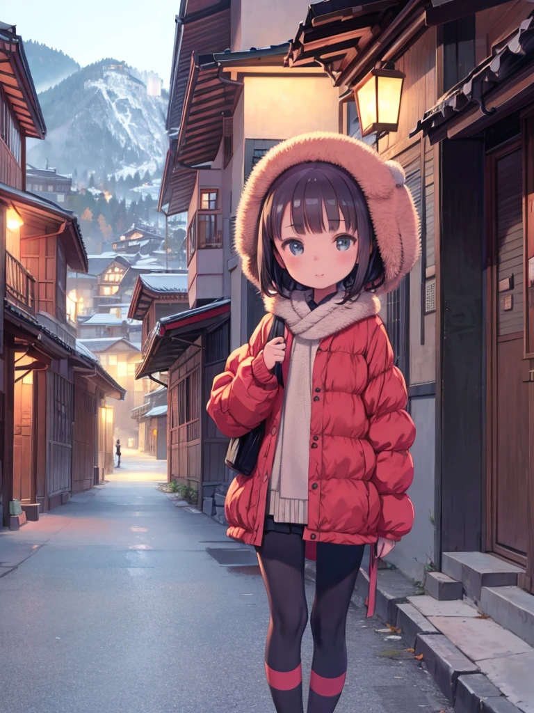 8  girl on the street in a mountain village in autumn