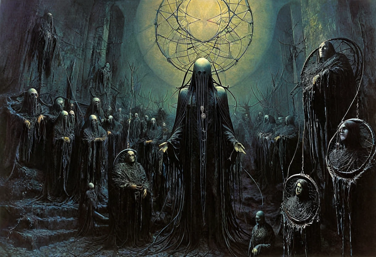 (Masterpiece, best quality), (lo Gothic), Dream Catcher, Vampir, (HG giger, Art by Hermann Nitsch, Beksinski, Dariusz Zawadzki, giger, zdzislaw beksinski)