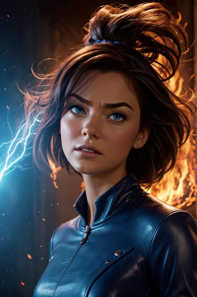 um close up de uma jovem com longos cabelos loiros, little girl with magical powers, arte digital muito realista, Arte digital alucinante, splashes of lightning behind her, Arte digital realista 4K, Arte digital realista 4K, painting digital adorable, luzes brilhantes! pintura digital, artes digitais fotorrealistas, arte digital ultra realista, arte digital realista, amazing lightning art
