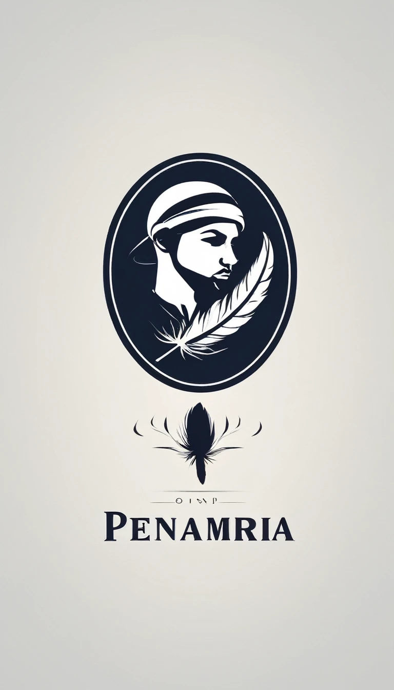Create a minimal, modern, simple, inspirational, memorable, dream like logo design of a boy and a feather for the brand “Penamemoria".