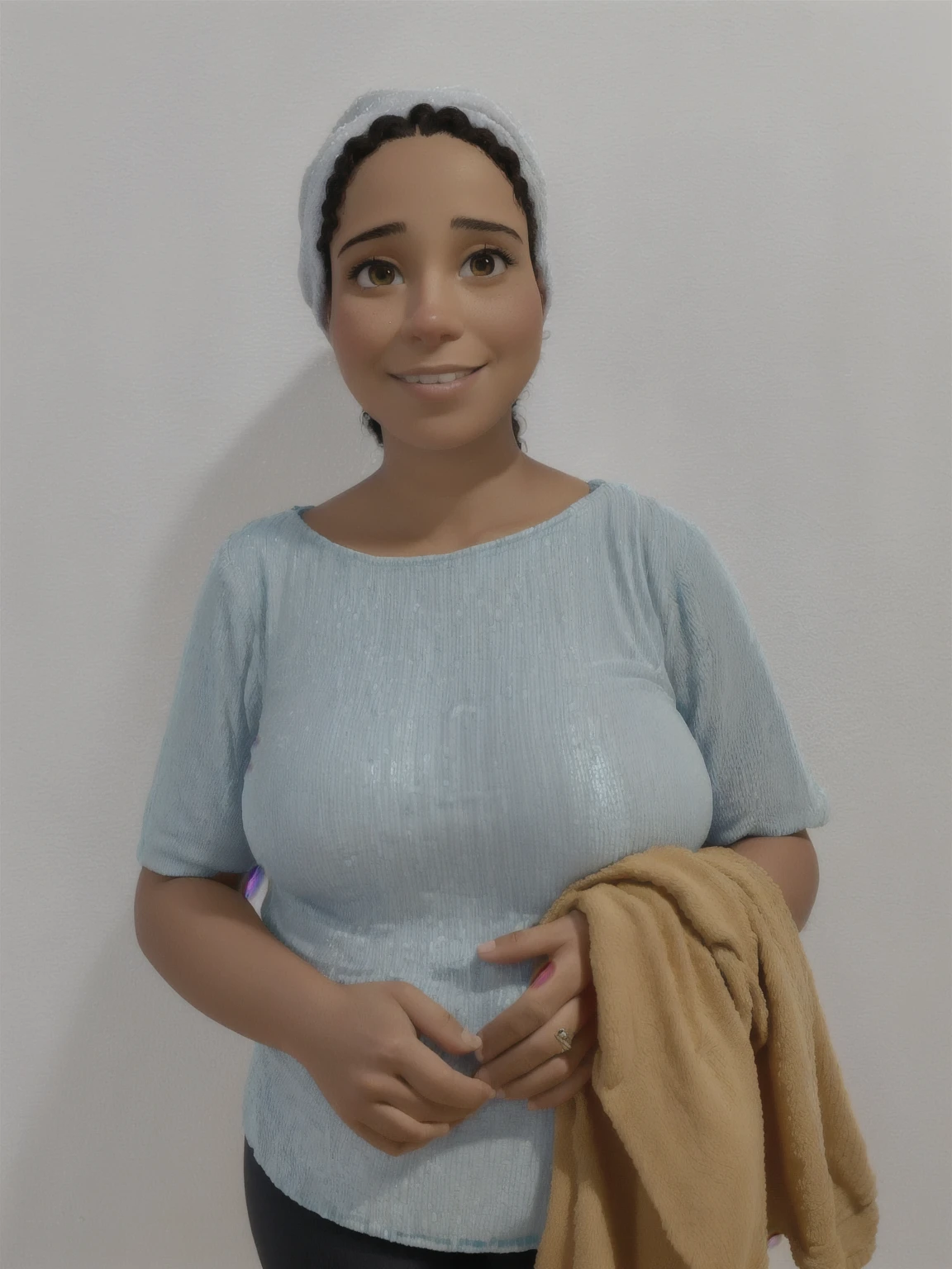 there is a woman standing with a towel on her lap, 30-year-old woman from cuba, 3 5 year brazilian mother, 30 years old woman, 3 0 years old woman, malika favre, taken in the early 2020s, photo of a woman, by Nándor Katona