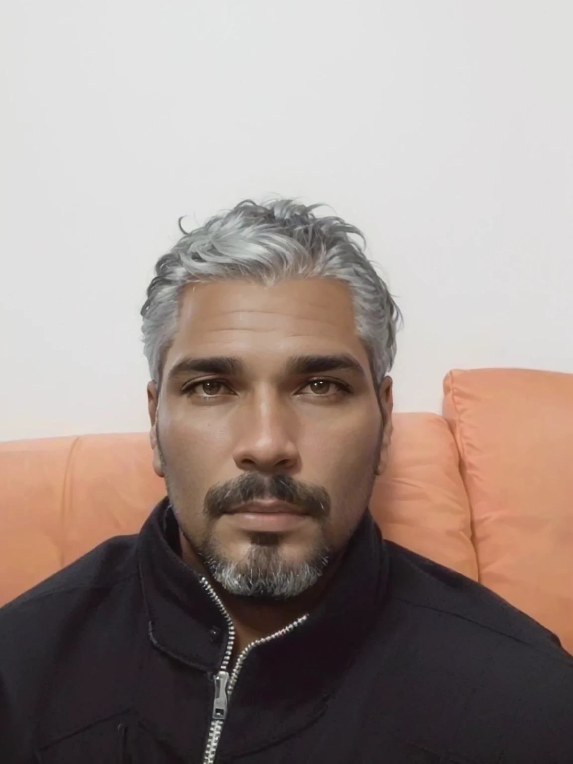 There is a man sitting on a sofa in a black jacket, profile image, photo realist, José Miguel Roman France, carmelo blandino, ronaldo luis nazario de lima, henrique alvim corrêa, (age 38), vitor maristane, 4 0 years old man, 5 0 years old man, david rios ferreira