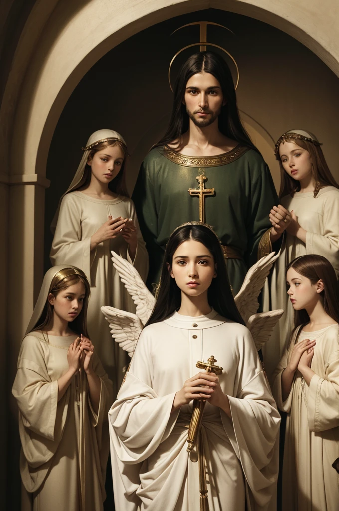 Saint with angels around