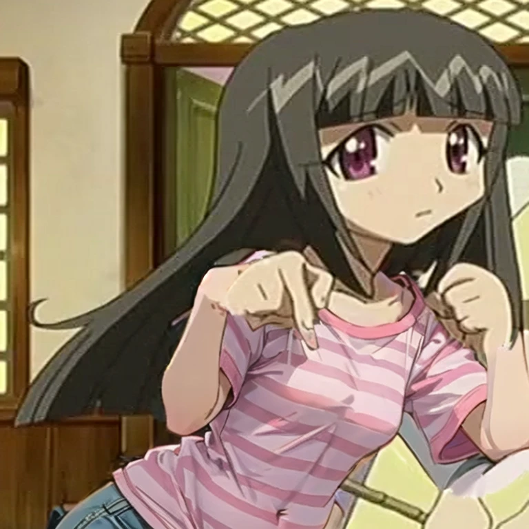 pink Baby tee, belly shirt, stripy t shirt 2d anime,