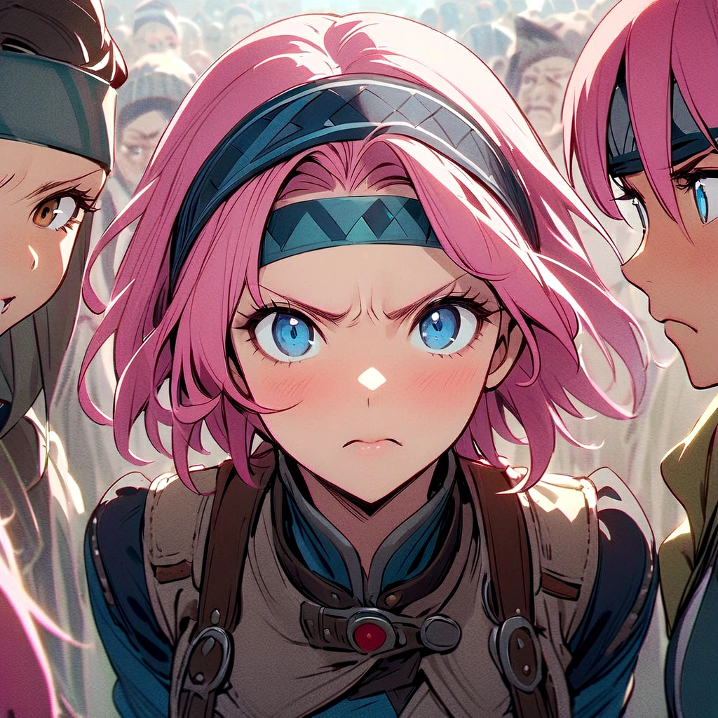 ２People Women、quarrel、quarrel、Insulting someone、Angry、Pink Hair、Drill Twin、Headband、blue eyes