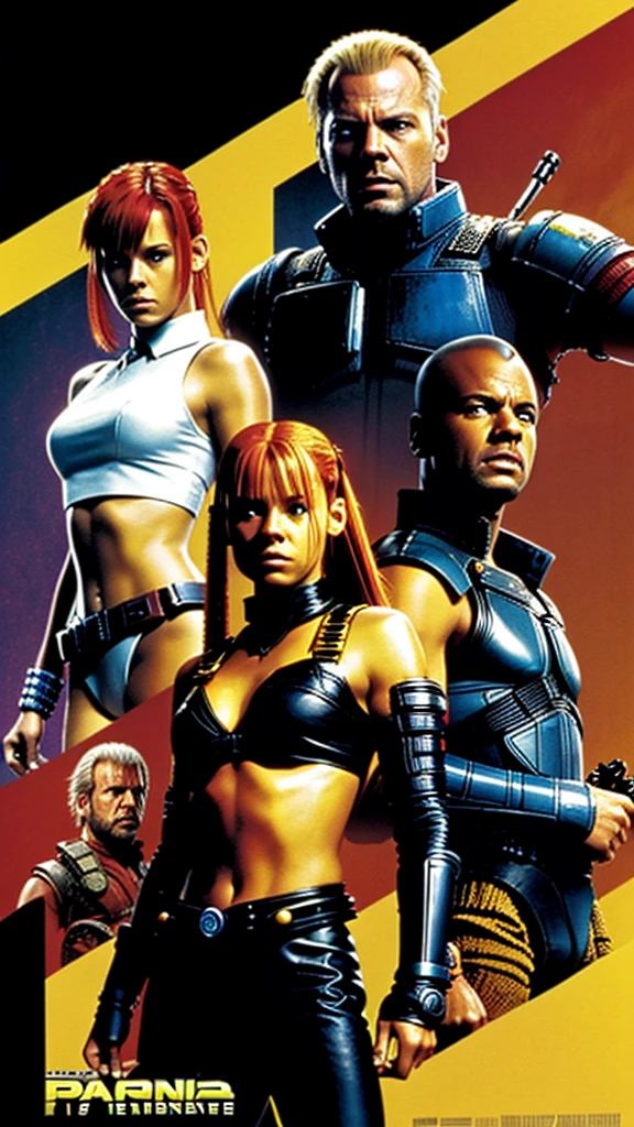 (best high quality 16k) a paisaje representative image of the movie the fifth element (no debe haber una persona), colored black, red, yellow and white,