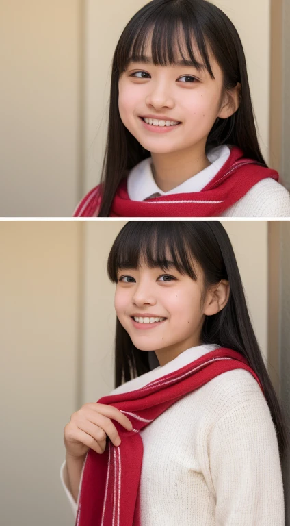 Identical twin sisters from junior high school in Japan、(8K, RAW Photos, Highest quality, masterpiece: 1.2), Very detailed, Super Resolution, (Realistic, Actual photo: 1.37), (photoRealistic: 1.6), Eating lunch on the 寝室, High resolution raw color photos, Professional photos, Very delicate and cute, (Point to the camera), Real Light (Spread your arms wide and turn your palms towards yourself), Please smile so that your teeth are visible, A surprisingly cute and neat junior high school girl, Very cute smile, Very cute face, Amazing details, Red scarf, Very detailed美しい女の子, A different face, One is a ponytail, Modern and cute , Very detailed顔 Very detailed目, very Realistic skin, Very thin fingers, Very small nose, Very knowledgeable mouth, Perfect Anatomy,Completely naked、Nude, Lots of smiles, Straight long hair, (Blunt bangs: 1.2), Celebrity-level cuteness, Female junior high school student youth