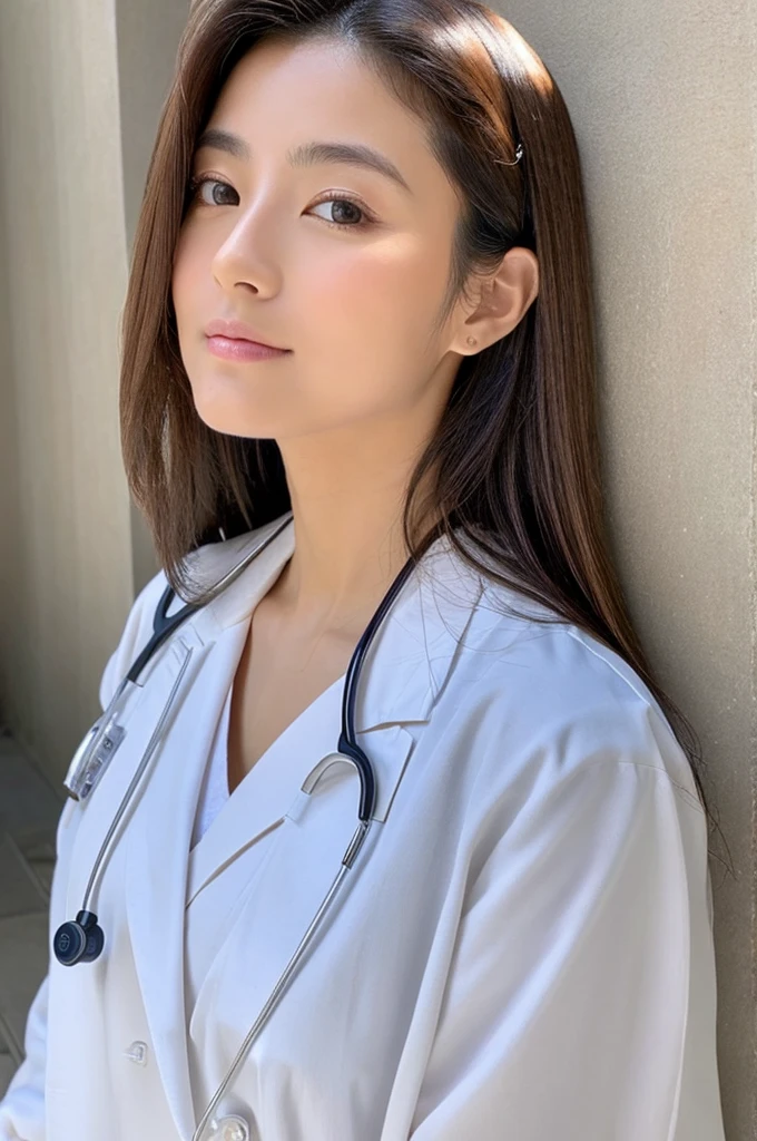 ((Highest quality)), ((masterpiece)), (detailed),Perfect Face,Japanese,Female doctor,White,Beauty