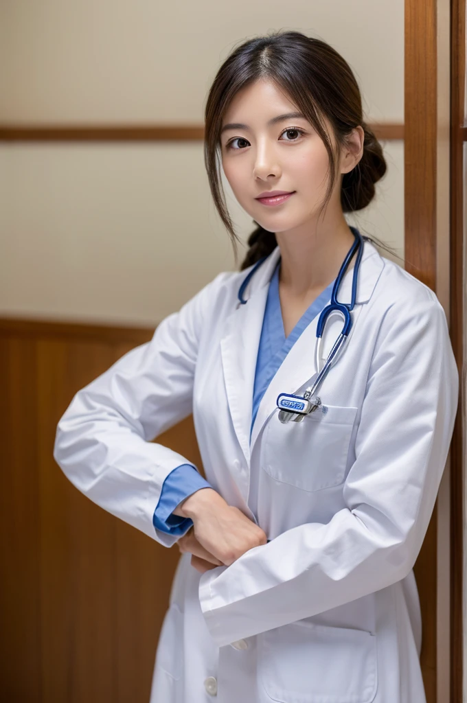 ((Highest quality)), ((masterpiece)), (detailed),Perfect Face,Japanese,Female doctor,White,Beauty
