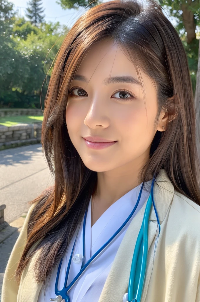((Highest quality)), ((masterpiece)), (detailed),Perfect Face,Japanese,Female doctor,White,Beauty