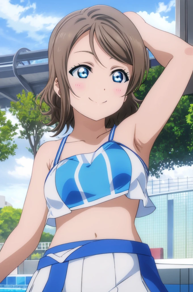 (((pixel-perfect, detail-perfect))), solo, 1girl, you watanabe, eyes azzur, smile, bikini, pool, armpit, big filesize, ultra High Qality