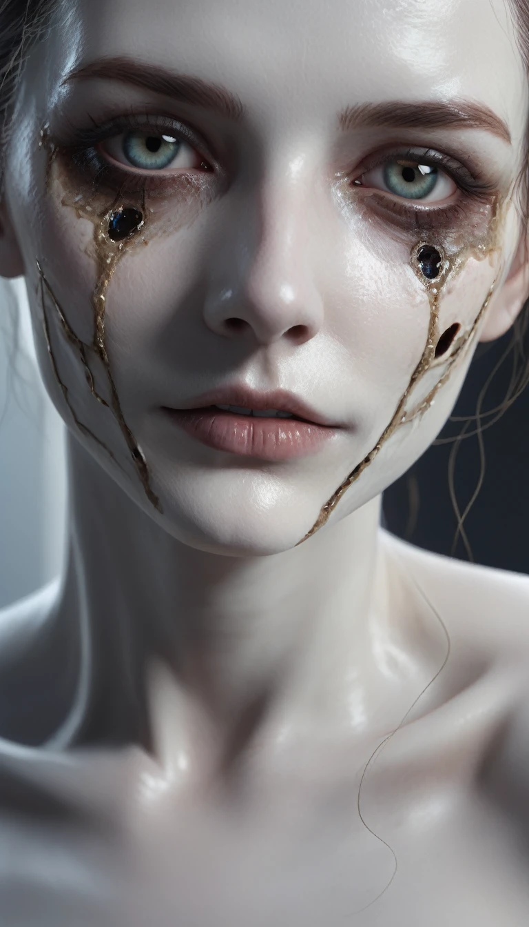 a pale, cadaverous face staring back at me, PICTURE REALISTIC, high resolution, 8K