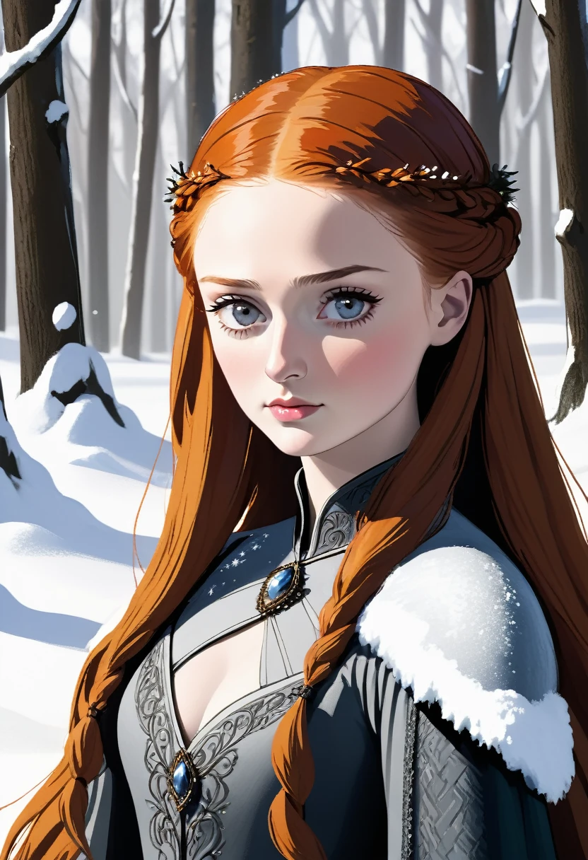 Sansa stark, poses, nieve, sensual, intense, provocative
