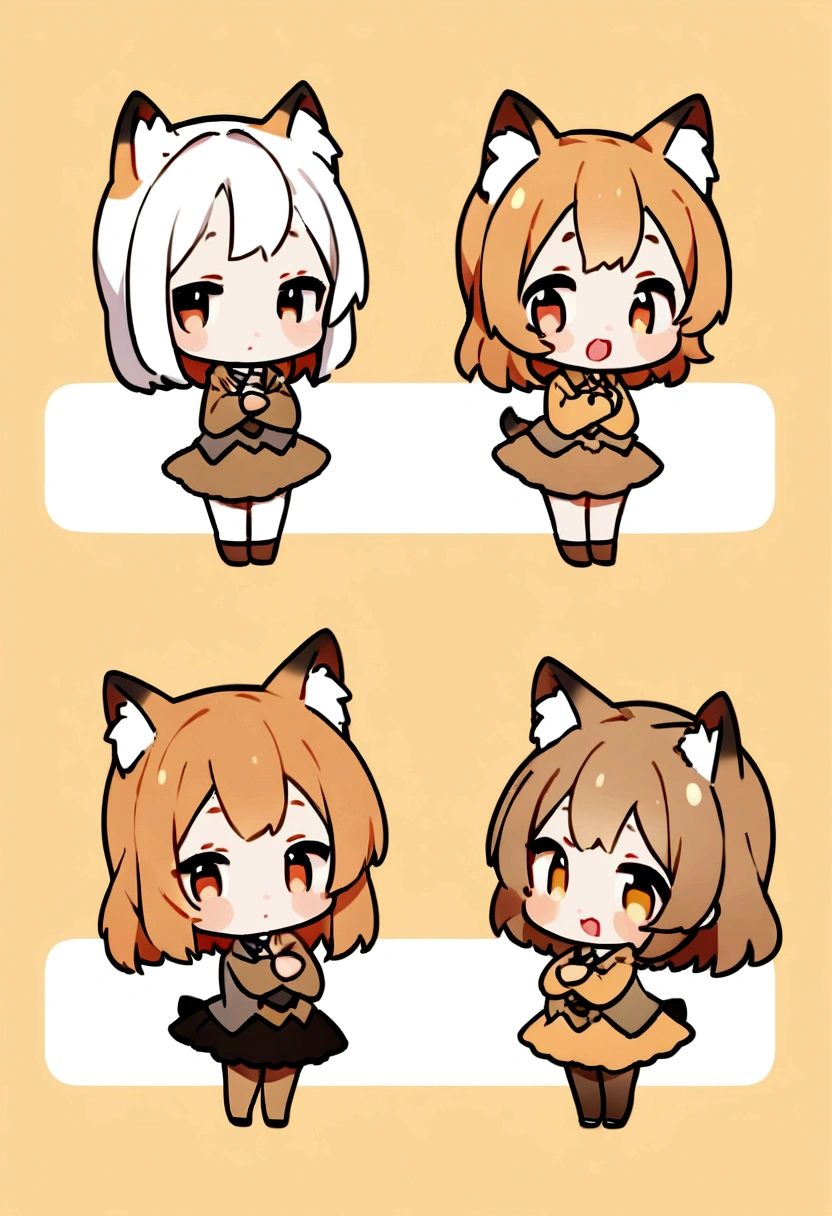 List of illustrations of cute tortoiseshell cat poses, chibi characters, display several side by side, cute colors and poses, best image quality