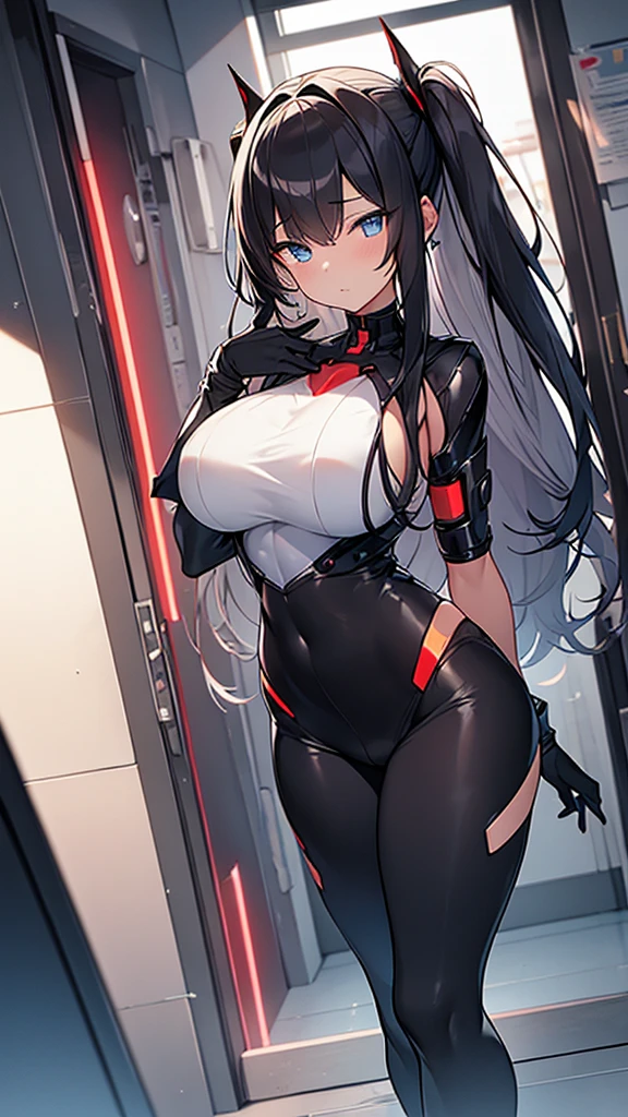 (Highly detailed CG Unity 16k wallpaper,masterpiece, Biological, whole body),(Best lighting, Best Shadow, Very delicate and beautiful),(One girl),blue eyes, Big Breasts, Black Hair,Red and black off-the-shoulder revealing high-cut SF bodysuit,レオタードの服,Neck Seal,High-tech sci-fi corridor, Dynamic pose, Detailed Machinery, Sleek design.,My crotch is wet, {{An extraterrestrial lifeform preys on girls and takes their place、Her breasts are bigger than a real girl&#39;s、Suitable for the mother}}, Unknown sensation, Feels good, Vigorous movement, more, instinct, Female fall, Bouncing chest, loose, loose, Next to a real girl skeleton, NSFW