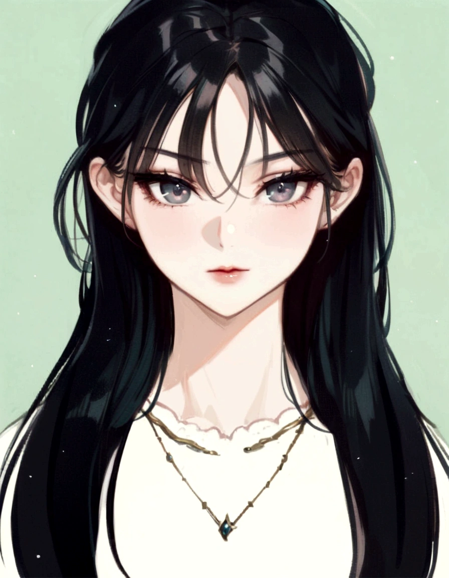 beautiful girl, black hair, gray eyes, cool, office, discreet, elegant, attractive, magical, manhwa