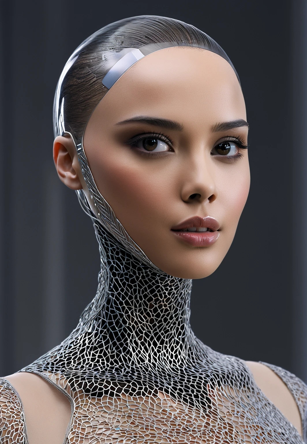 Here is a prompt for creating an image:
"Design a stunning and alluring female humanoid AI robot inspired by the film Ex Machina. The robot should have a face resembling that of an extremely gorgeous lady, with human-like, realistic skin. Ensure that the skin texture is detailed and beautiful, capturing the essence of a woman's beauty intertwined with advanced AI technology."