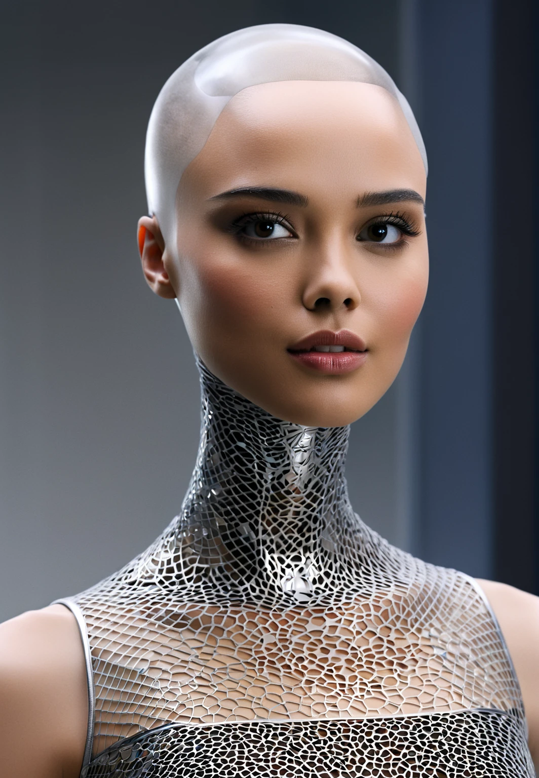 Here is a prompt for creating an image:
"Design a stunning and alluring female humanoid AI robot inspired by the film Ex Machina. The robot should have a face resembling that of an extremely gorgeous lady, with human-like, realistic skin. Ensure that the skin texture is detailed and beautiful, capturing the essence of a woman's beauty intertwined with advanced AI technology."