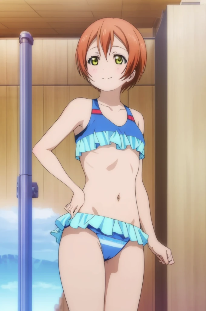 (((pixel-perfect, detail-perfect))), solo, 1girl, Rin Hoshizora, smile, sauna, bikini, armpit, flat filesize, ultra High Qality