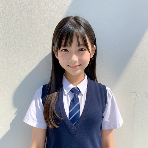 masterpiece, Highest quality、Realistic、smile、Japanese junior high school girls、Full Body Focus、In front of a white wall、Neat、Honor student