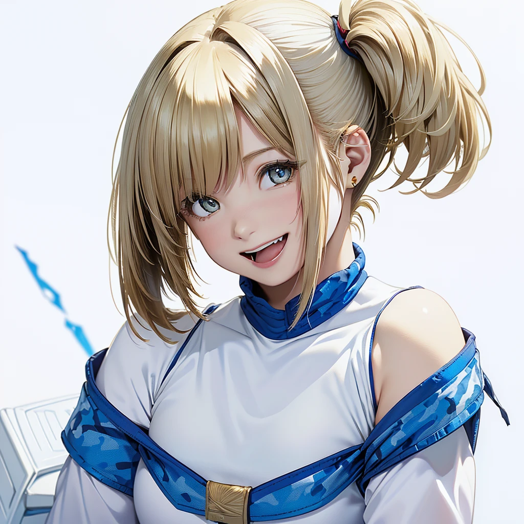 (Highest quality,The background is pure white、 8K, Oil, Tabletop:1.2), Very detailed, (Realistic, Realistic:1.37), (((Bust Shot)))、Bright colors, (((looks fun)))、(((White and blue camouflage)))、(((White and blue camisole)))、(((20Women of a certain age))blonde(((A little bit of chest is visible)))、Studio Lighting, (((Blonde)))、(((Shoulder-length bob hair)))、((( White Background))), (((Laughter.)))、(((Girlish hairstyle)))、(((The background is pure whiteな壁です)))、(((In front of a white wall)))、(((Side Ponytail)))、