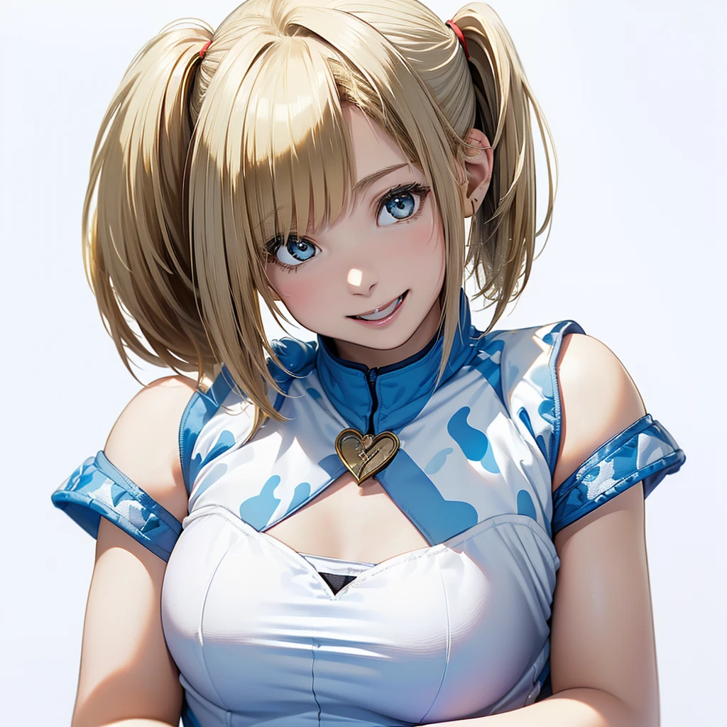(Highest quality,The background is pure white、 8K, Oil, Tabletop:1.2), Very detailed, (Realistic, Realistic:1.37), (((Bust Shot)))、Bright colors, (((looks fun)))、(((White and blue camouflage)))、(((White and blue camisole)))、(((20Women of a certain age))blonde(((A little bit of chest is visible)))、Studio Lighting, (((Blonde)))、(((Shoulder-length bob hair)))、((( White Background))), (((Laughter.)))、(((Girlish hairstyle)))、(((The background is pure whiteな壁です)))、(((In front of a white wall)))、(((Side Ponytail)))、