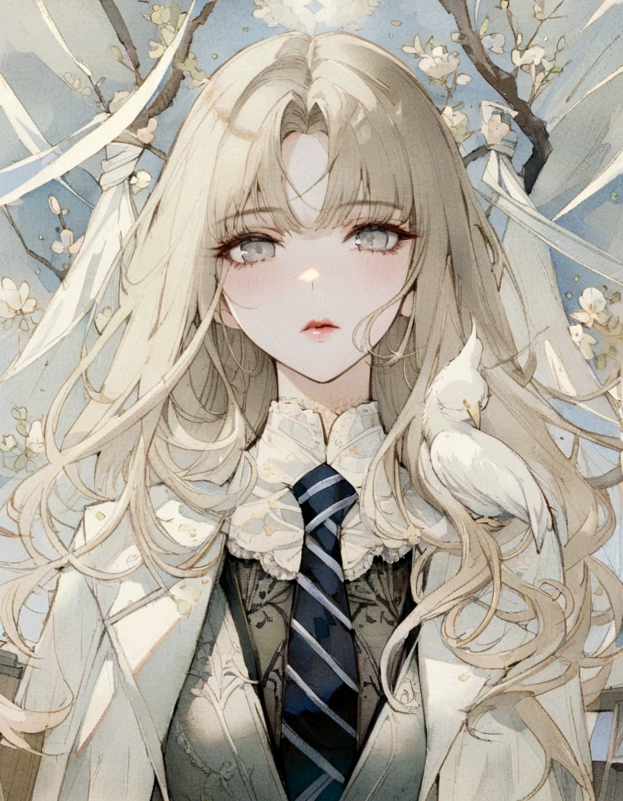 beautiful girl, black hair, gray eyes, cool, office, discreet, elegant, attractive, magical, manhwa, beautiful dress