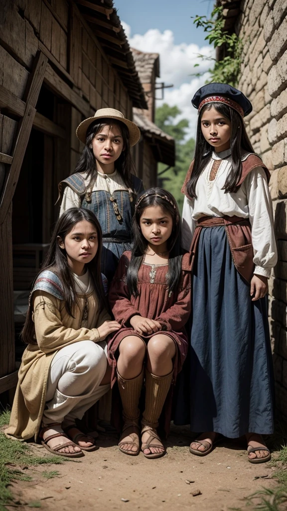 Groups of medieval-era indigenous girls in 1400s South America muito tristes as menininhas